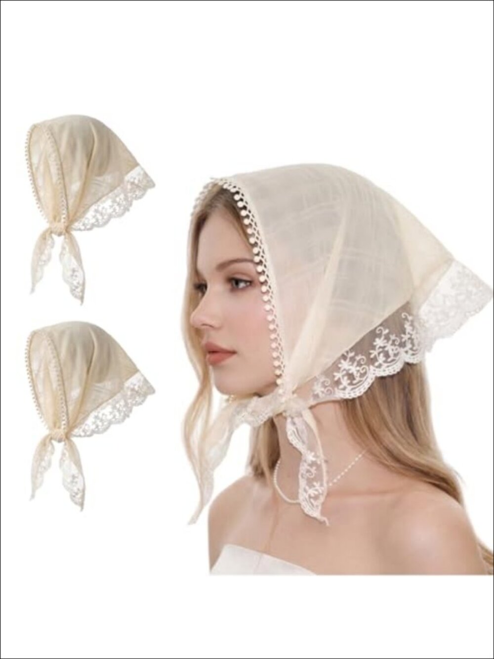Lace Head Scarf Adjustable Tie Back Lightweight Polyester Vintage